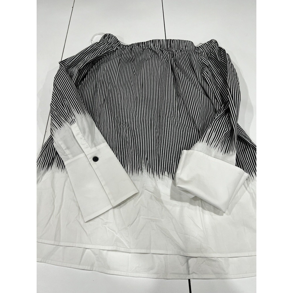 Lafayette 148  Black/White Striped Top w Elastic Off The Shoulder  P (0/2) - Picture 12 of 14